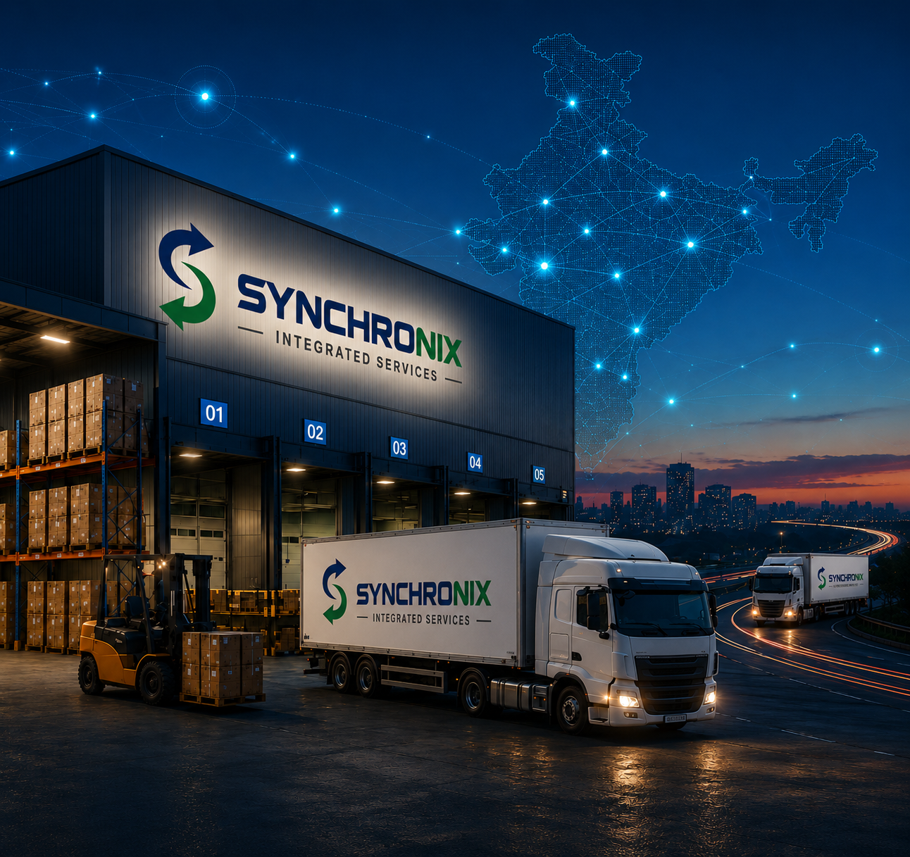 Synchronix warehouse and fleet operating across the India network